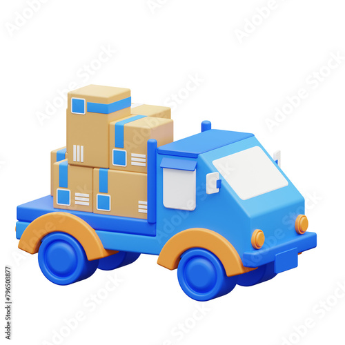 3d illustration blue pick up by car delivery