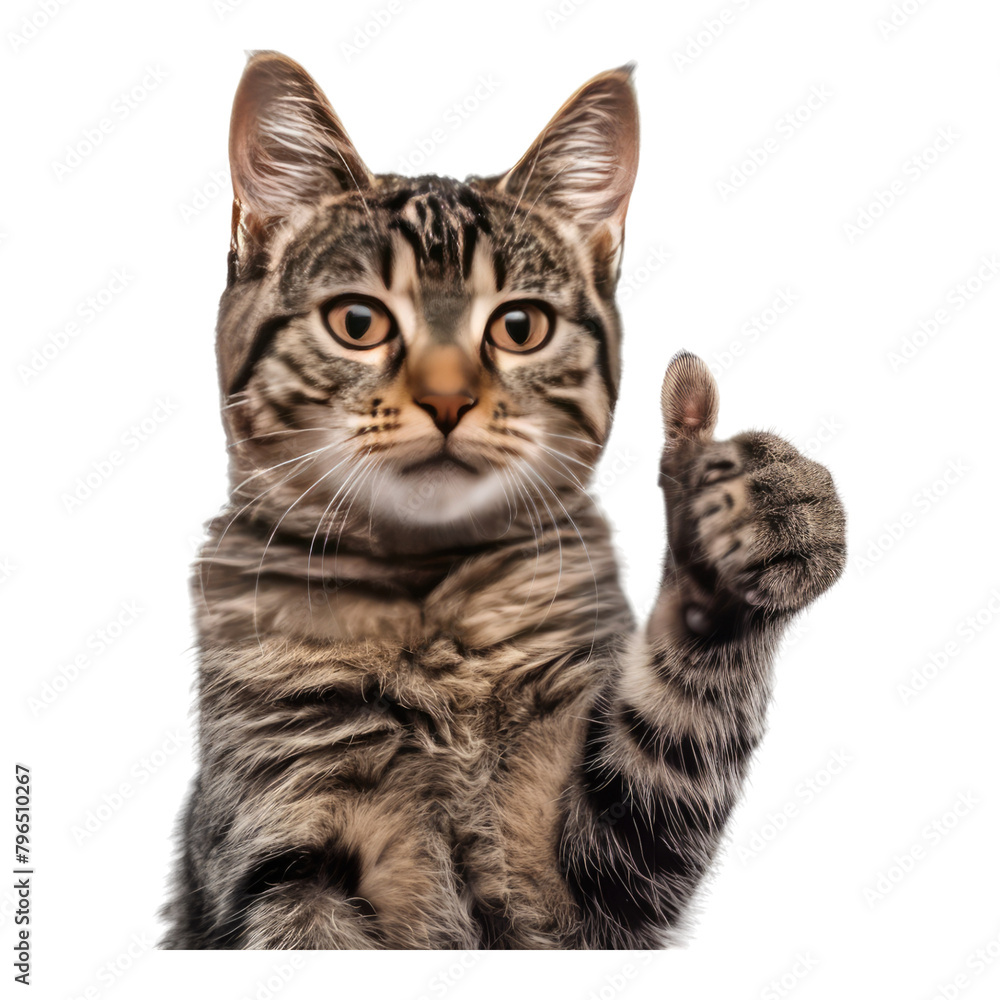 Obraz premium Cat with thumbs up pose isolated on transparent background
