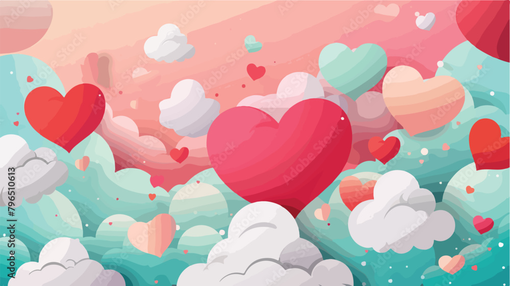 Valentines Day sale banner with clouds and hearts. Vector