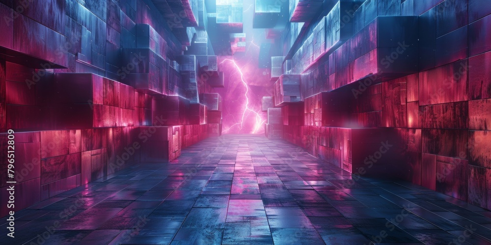A futuristic cityscape with a neon light and a person in the middle
