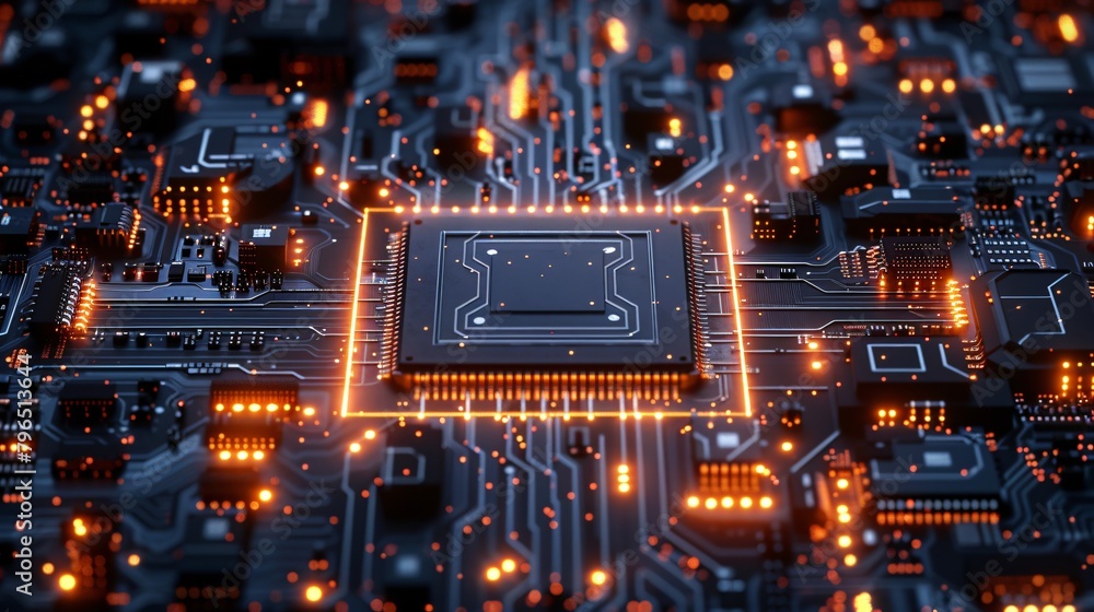 Complex Microchip Network on Electronic Circuit Board