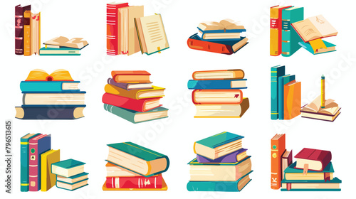 Vector Set of Colorful Stacks of Books in flat style.