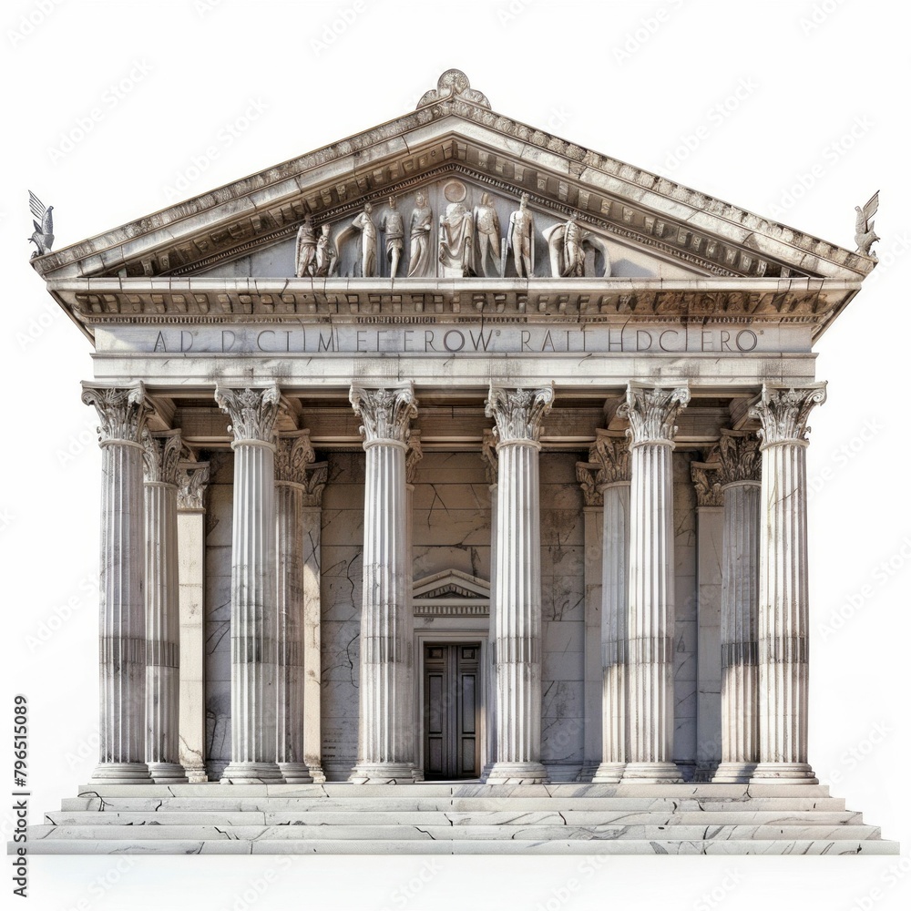 Classical Greek Temple Facade with Statues. Generative ai