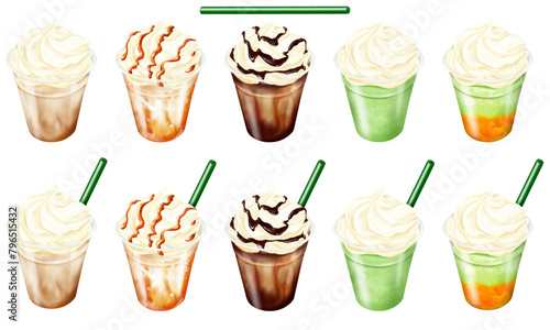 ベクター  生クリームをトッピングしたフローズンドリンク  5種セット  プラカップ