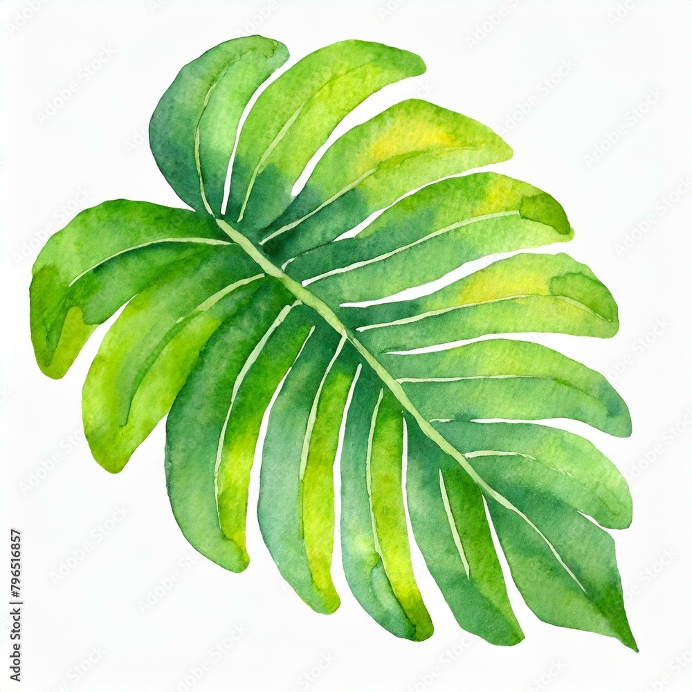 Namalowany zielony liść - obrazy, fototapety, plakaty 