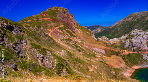 Mountains View from Circular Route of Lagos de Saliencia, Somiedo Natural Park, Principado de Asturias, Spain, Europe