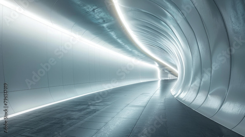 Blank mockup scene of an empty curved underground tunnel in a modern setting for advertising purposes.