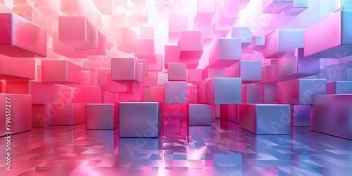 A pink and blue room with pink and blue cubes