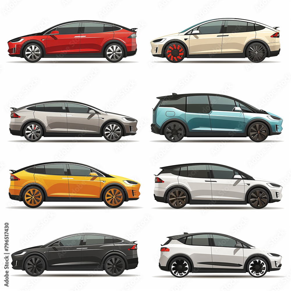 Obraz premium Vector illustration of various cars, trucks, and vans in silhouette, perfect for traffic icons or logos