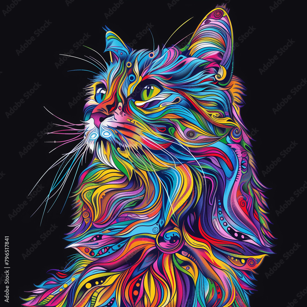 Cat head artwork (tattoo, illustration, vector) in various artistic styles