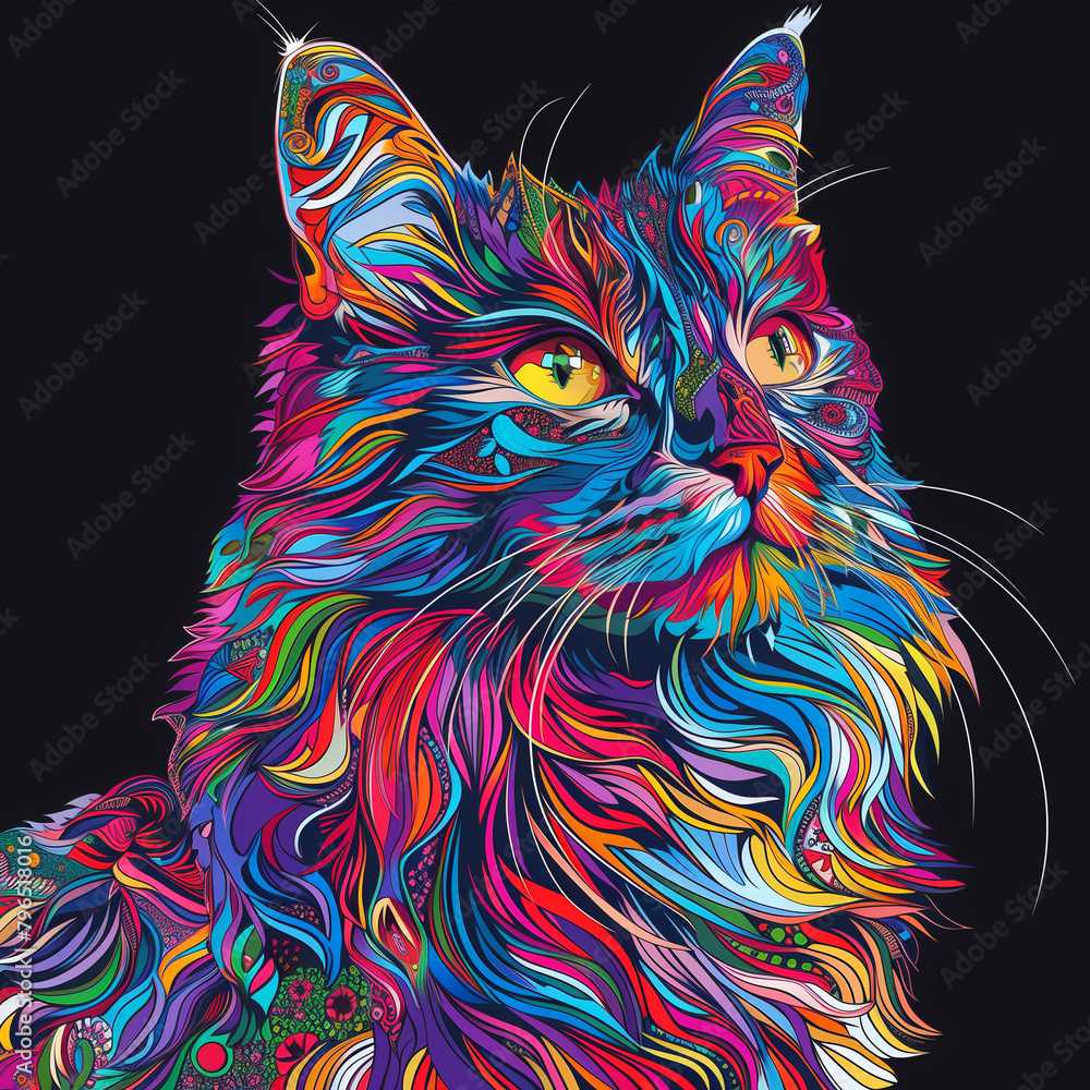 Cat head artwork (tattoo, illustration, vector) in various artistic styles