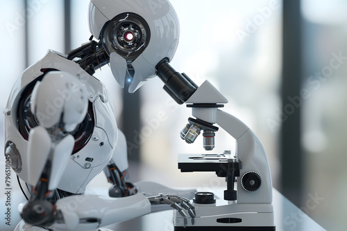 AI robot using a microscope in the scientific laboratory: artificial intelligence and research concept