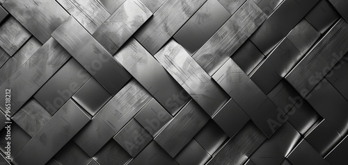 Abstract silver metallic metal geometric texture background banner - Luxury scratched tile pattern wall wallpaper backdrop with gradient line shapes 3d photo