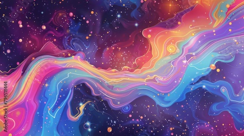 Colorful background with undulating auras and exploding stars photo