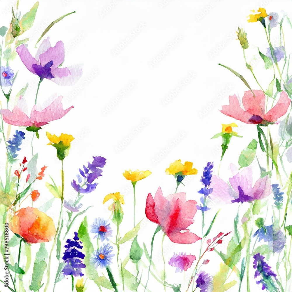 Kolorowe polne kwiaty na białym tle ramka