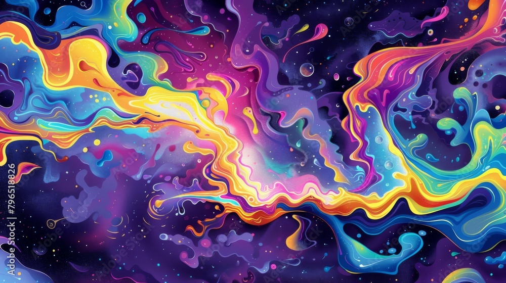 Colorful background with spiraling fractals and colliding black holes