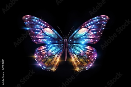 Colorful butterfly sparkle light glitter animal insect black background. © Rawpixel.com