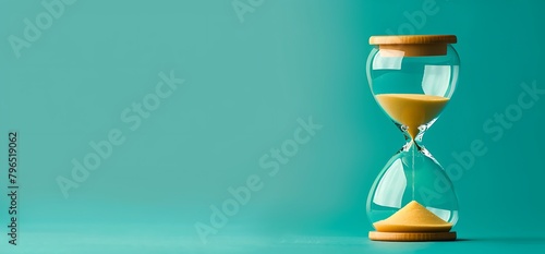 A hourglass isolated on turquoise colour background