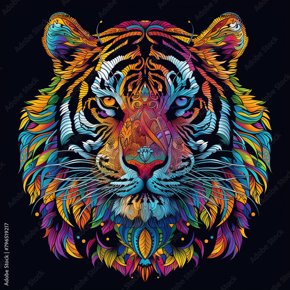Fototapeta Fierce tiger head illustration for design or tattoo