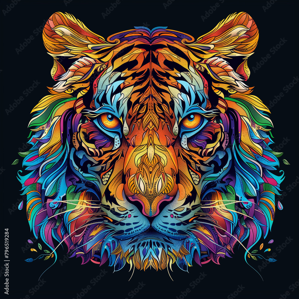 Fierce tiger head illustration for design or tattoo