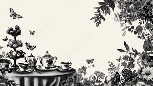 Vintage Invitation Card With The Afternoon Tea Set.