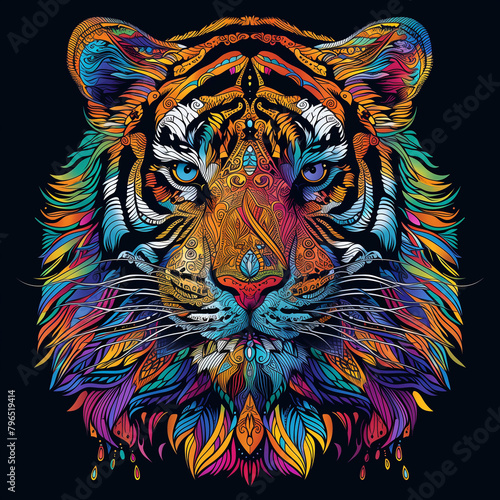 Fierce tiger head illustration for design or tattoo