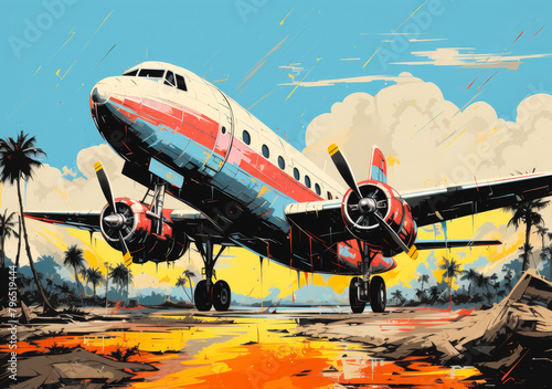 Wanderlust Pop Art - Vibrant Airplane Collage, Vacation Adventure Dream, Summer Travel Essence