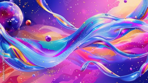 Colorful background with looping ribbons and meteorites