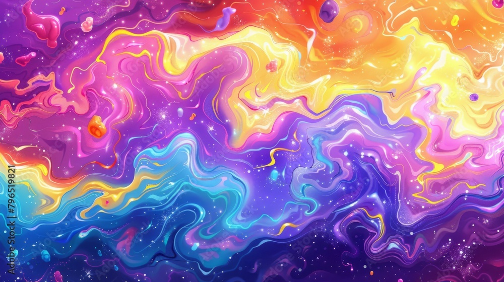 Colorful background with undulating energy waves and cosmic debris