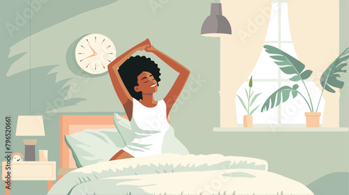 Woman awake from sleep in the morning. African America