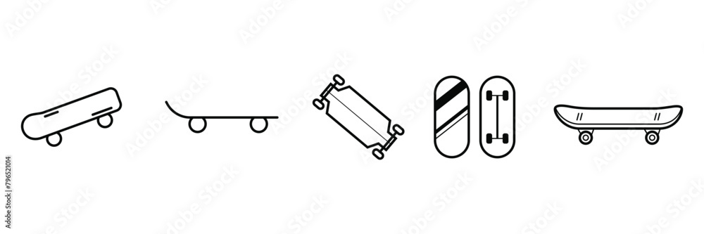 Skateboard Outline set icon Collection. Figure ice skating shoes. Vector Illustration. Skateboard Outline set icon Collection. Figure ice skating shoes. Vector Illustration.