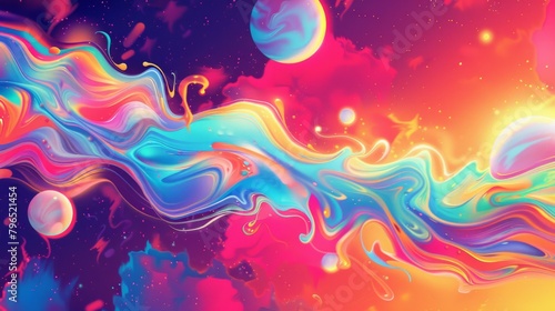 Colorful background with twisting smoke rings and eclipses photo