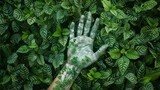 Sustainable nature conservation in agreement with nature concept with human hand and nature hand There's green all over the hand,Cherish and be aware of nature. Save the nature, save the earth.