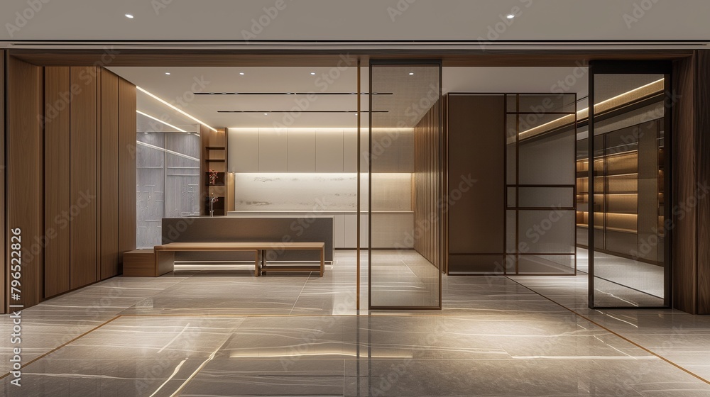 Fototapeta premium The Office Lobby with Sliding Glass Doors.