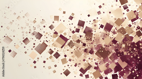 Abstract Square Confetti, Muted Cream to Burgundy Gradient, Geometric Background Design with Copy Space