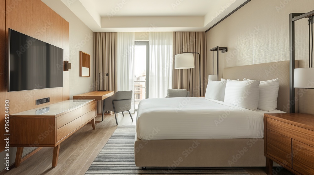 A Hotel Room With A King-Size Bed. A Hotel Room With A King-Size Bed.