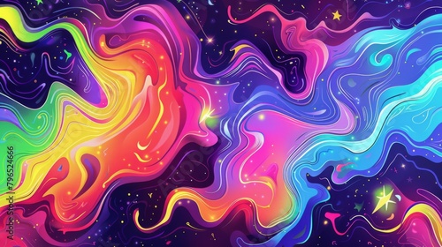 Colorful background with undulating auras and exploding stars © MoriMori