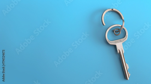 A silver skeleton key on a blue background.

