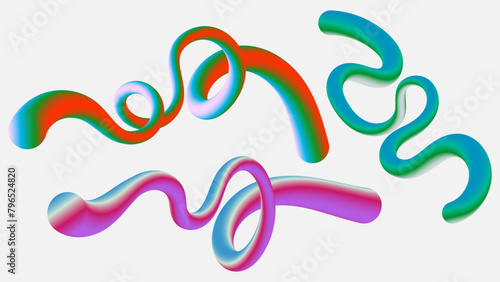 Set of wavy gradient abstract 3d fluid lines, liquid flowing colorful shapes