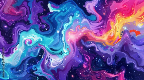 Colorful background with coiling tendrils and supernovas photo