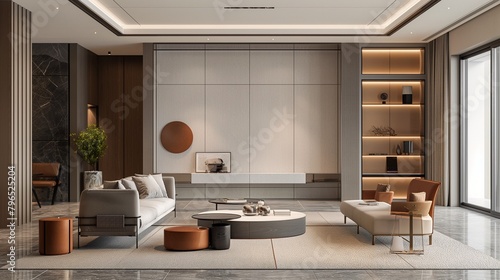 A Living Room With Modern Furniture And A Minimalist Aesthetic Design.