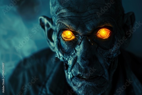 fearsome zombie man, glowing eyes