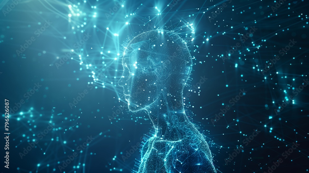 Illuminated Silhouette of a Man Embracing Technological Advances Illuminated Silhouette of a Man Embracing Technological Advances