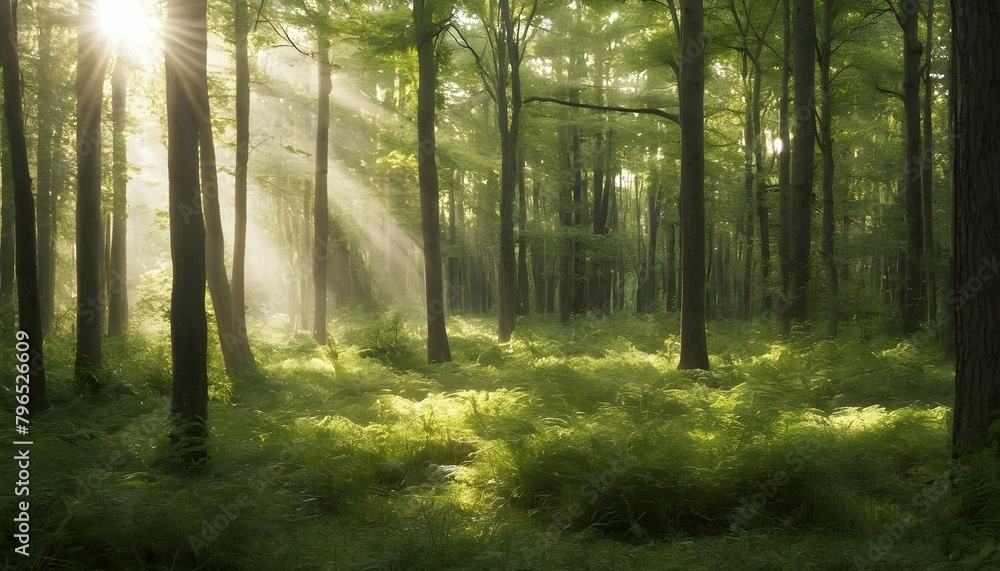 A sunlit clearing in a dense forest upscaled 3