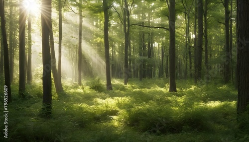 A sunlit clearing in a dense forest upscaled 3