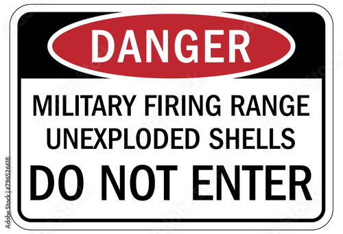 Shooting range sign military firing range unexploded shells do not enter
