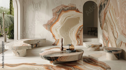 Organic forms emerge from the natural patterns of marble, a testament to nature's artistry.
