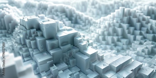 A computer generated image of a snowy mountain with a lot of white blocks