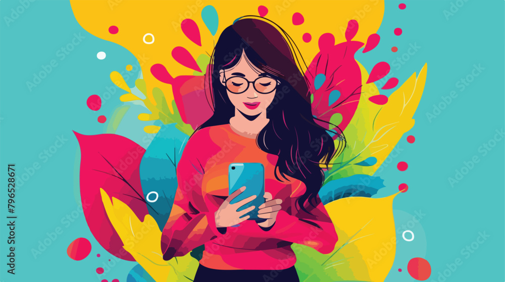 Woman with smartphone. Concept illustration texting 