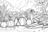 Fall harvest bounty with a hand-drawn pumpkin and apple